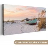 OneMillionCanvasses® Leinwandbild Panorama Rustikal - Ruderboot - Sandstrand, Fotodruck (1 St), Wandbild, Deko Schlafzimmer Wohnzimmer Flur 40x20 cm