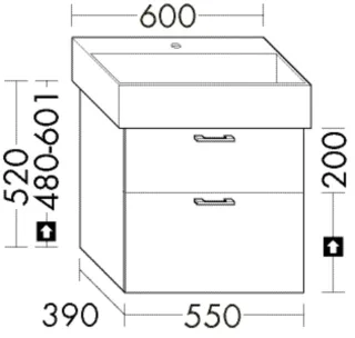 Burgbad Waschtischunterschrank System 30 Preisgruppe 1 Aqua 520x560x390 Basaltgrau Matt WYLD056F1720