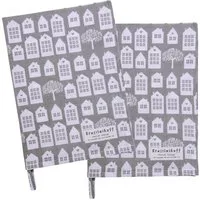 Krasilnikoff Geschirrtuch Town Houses, (2-tlg., 2-teilig), Geschirrtücher ca.50x70cm Baumwolle