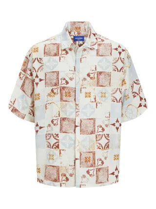 JACK&JONES - JORHYDRA AOP SHIRT SS cloud dancer - Gr. - XL