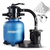 Arebos Sandfilteranlage mit Pumpe 350 W, 7-Wege-Ventil & 9500 l/h (max. 20 kg Sand), Geeignete Wassertemperatur: 10 - 35 °C