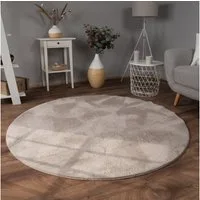 KADIMA DESIGN Teppich waschbar Einfarbig Wohnzimmer schmutzabweisend Teppich Kurzflor, Rund, Höhe: 14 mm, Florhöhe: 10 mm, Polyester, Rund, 80D, Beige