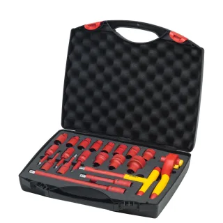 Wiha Umschaltknarren Set electric 1/2 zoll 20-teilges Set mit Druckknopf und Kugelsicherung mit Tasche - 43024