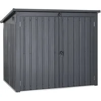 metra-direkt Mülltonnenbox aus Metallblech in Anthrazit - Platz für 2 Mülltonnen, Gasdruckfeder, Mülltonnenverkleidung, Mit Schloss