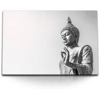 Sinus Art Leinwandbild 120x80cm Wandbild auf Leinwand Buddhastatue Buddha Schwarz Weiß Medita, (1 St)