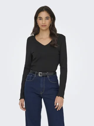 ONLY - ONLINA LIFE L/S V-NECK TOP JRS Black - Gr. - XL