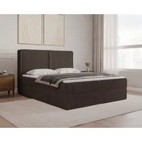 MOEBLO Boxbett BETT 04 aus Cord (mit Bettkasten und Topper – Cord Polsterbett Bett 04 mit gestepptem Kopfteil, Federmechanismus und Stauraum, Doppelbett 140x200, 160x200, 180x200 cm, Boxbett inklusive Topper und integriertem Bettkasten), (B x H x T):