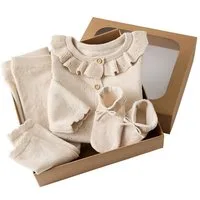 vertbaudet Neugeborenen-Geschenkset Baby Strick-Set Jacke, Hose und Schühchen, Geschenkbox