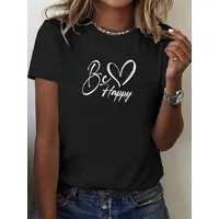 RMK T-Shirt Damen Shirt Top Sommer Basic Be Happy Glücklich aus 100% Baumwolle