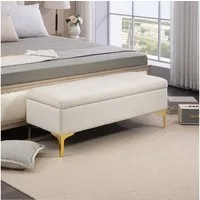 HOMCOM Sitzbank mit Gold-Ton Beine, Samtoptik, 120 x 44 x 44,5 cm (Polsterbank, 1-St., Bettbank), für Wohnzimmer, Beige