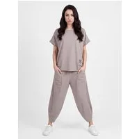 PEKIVESSA Jogginganzug Oversized Kurzarm Sweatanzug Set mit 7/8-Hose (2-tlg), Sweatshirt & Sweatpants 2-tlg.