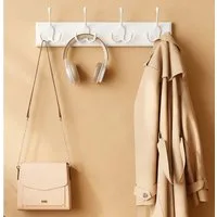 SONGMICS Wandgarderobe Garderobenleiste, Hakenleiste für Kleidung, Taschen, vormontiert, weiß (1er Set), 4 Dreifach-Kleiderhaken, 40 x 11 x 7 cm (L x B x H)