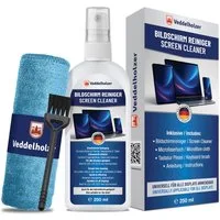Veddelholzer Reinigungs-Set 250 ml Bildschirmreiniger mit Mikrofasertuch & Tastaturpinsel, (3-St., Displayreiniger Für Laptop, Monitor, TV, Smartphone, Auto Display), Streifenfreie Reinigung für alle Bildschirme