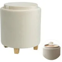 Zedelmaier Sitzhocker mit Stauraum rund Beige, Couchtisch, Sitzhocker mit Deckel, Fußhocker mit Aufbewahrungsbox, Polsterhocker mit Holzbeinen