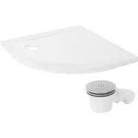 LuxeBath Duschwanne Brausetasse mit Ablaufgarnitur, Duschtasse Komplett Set Hochglanzoptik, Rund, Brausewanne 80x80 cm rund Weiß aus SMC mit Siphon