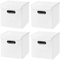 StickandShine Faltbox 4er Set mit Deckel 25x25 cm – Hellgrau, Schwarz, Weiß, Türkis, Creme