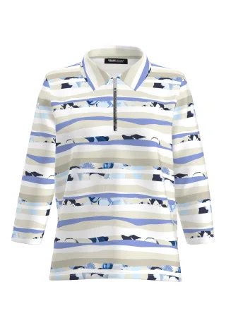 FRANK WALDER - Poloshirt ELEMENTS mit Zip light aqua/pacific blue/sand - Gr. - 48