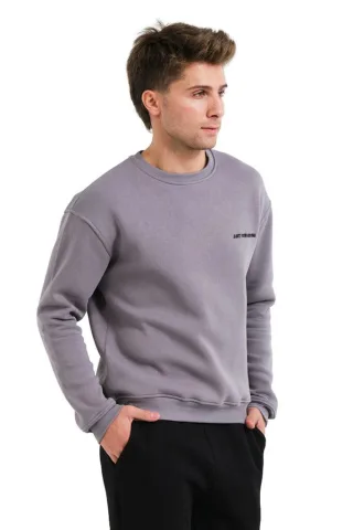 JUSTEVER Herren-Sweatshirt mit Rundhalsausschnitt, Stickerei, gefüttert mit Polarfleece, grau - Volar