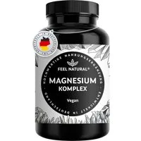 Feel Natural Magnesium hochdosiert Kapseln - 365 Stück (Jahresvorrat) - Kapseln, 1 er aus 4 hochwertigen Verbindungen: -Oxid, Citrat, Bisglycinat & -Malat – vegan & hochdosiert à 365 St., 400mg elementarem Magnesium pro Tagesdosis