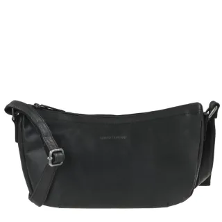 Crossbody Half Moon Bag Leder schwarz | Greenburry Fiorentina Schultertasche aus Ziegenleder. Dezente Umhängetasche für Damen und Herren.