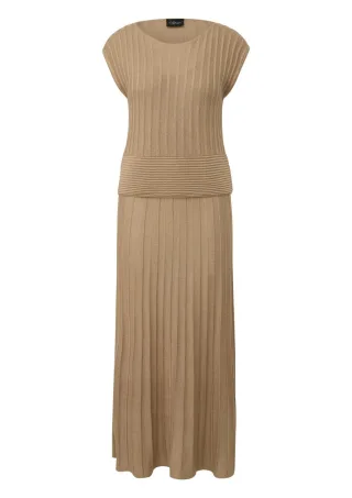 s.Oliver BLACK LABEL - Midi-Strickkleid mit Plissee und V-Ausschnitt braun - Gr. - 40