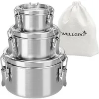 Wellgro Lunchbox Edelstahl Dosen Set rund - 250 ml 480 ml 780 ml