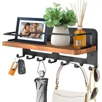 Refined Living Schlüsselbrett Schlüsselbrett Holz mit Ablage Schlüsselhalter mit 7 Haken Wandregal, (Schlüsselboard Wand mit 7 Schlüsselhaken Schlusselhanger Wandorganizer, 1 St., Schlüsselablage Hakenleiste Schlüssel Aufbewahrung Schlüsselleiste), W
