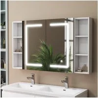 duschspa Spiegelschrank LED Badschrank mit Steckdose drei Lichtfarbe dimmbar Beschlagfrei Touch/Wandschalter, Weiß Matt/Schwarz Hochglanz, 40-120cm