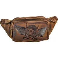 Einkaufszauber Gürteltasche Echt Leder Gürteltasche Bauchtasche Skull Totenkopf Fly Braun, Echtes Büffelleder