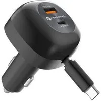 Forcell Alu KFZ-Adapter Kfz-Stecker zu USB-C, USB-A, 75 cm, Autoladegerät 75 W, GaN-Technologie, integriertes Kabel, Schnellladen