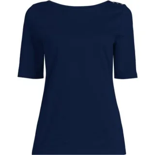 Supima T-Shirt mit U-Boot-Ausschnitt und geknöpfter Schulter für Damen, Damen, size: regular, Gelb, Baumwolle, by Lands' End
