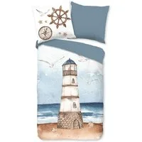 good morning Bettwäsche Renforcé Bettwäsche 135 X 200 cm + 1- 80 X 80 cm Berlin blau maritime, Baumwolle, 2 teilig, bettwäsche 135x200 baumwolle sale warm weihnachten 135x200 bettbezug