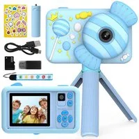 MOPUEA Kinderkamera Mit Doppelobjektiv 1080P 32GB 2 Zoll Bildschirm Kinderkamera (inkl. Kamera Mit Zubehör Für Kinderfotografie, Doppelobjektiv 1080P 32GB Silikonhülle Timer Funktion)
