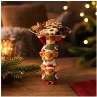 Online-Fuchs Dekoteller Mauspyramide mit Tablett für Kekse & Lebkuchen - Weihnachtsdeko (goldener Teller ca. 16,5 cm Ø, mal eine etwas andere Etagere), detailreiche Gestaltung mit warmen Farben