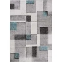 TaraCarpet Teppich Moderner Designerteppich TC-Fashion 6114 Karos in grau, beige und blau, rechteckig, Höhe: 12 mm, Kurzflor Karos blau grau Wohnzimmer Schlafzimmer Kinderzimmer 080x140