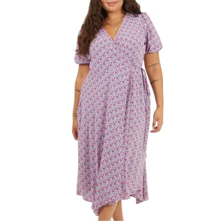 Brave Soul - Wickelkleid für Damen, V-Ausschnitt, Kurven, kurzärmlig (Pink)