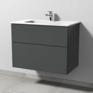 Sanipa 3way Keramik-Set Design Keramik-Waschtisch und Unterbau mit 2 Auszügen, Anthrazit-Matt SM48022