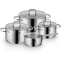 WMF Topf-Set Inspiration Induktion, Kochtopf Set mit Glasdeckel, Cromargan® Edelstahl Rostfrei 18/10 (Set, 7-tlg., 3x Fleischtöpfe Ø 16/20/24 cm, 1x Stieltopf Ø 16 cm), für alle Herdarten geeignet, unbeschichtet, pflegeleicht, robust