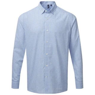 Premier Mens Maxton Checked Long-Sleeved Shirt (Hellblau/Weiß)