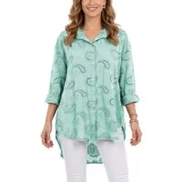 dy_mode Longbluse Damen Longbluse Oversize Tunika Boho Baumwollbluse Sommerbluse in Unifarbe, mit Paisley Lochstickerei, in Vokuhila-Schnitt