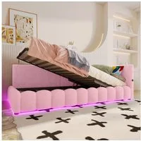 Merax Daybett mit LED-Beleuchtung (1 tlg), Hydraulisches Polsterbett Schlafsofa Tagesbett mit USB Typ-C, 90x200cm