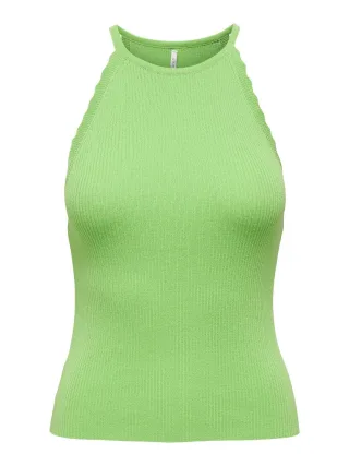 ONLY - ONLGEMMA SL SCALLOP HLTNECK TOP KNT summer green - Gr. - L