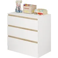 Woltu Wickelkommode, mit 3 Schubladen platzsparend 80x78x48cm, Weiß + Eiche