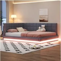 Flieks Polsterbett, Leinen Daybett Tagesbett Schlafsofa 160x200cm mit LED und USB Aufladen