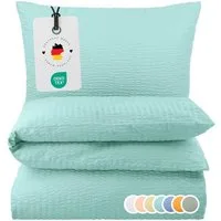 Carpe Sonno Bettwäsche Seersucker 135 x 200 155 x 220 Bügelfrei Sommer Uni 100% Baumwolle, Seersucker, 2 teilig, Leicht kühlender Bettbezug Reißverschluss & OEKO-TEX Mint 155x220