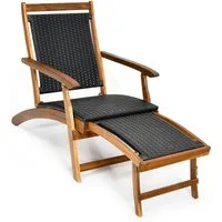 COSTWAY Gartenliege, Sonnenliege klappbar mit ausziehbarer Fußteil Rattan 160kg
