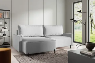 Ecksofa Schlafsofa Sofa BRAGA in Stoff Now or Never Hellgrau Ottomane Links