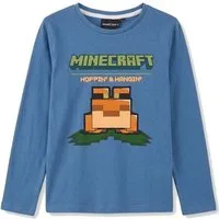 Minecraft Longshirt Minecraft Jungen Langarmshirt Blau Frog Hoppin and Hangin Shirt 6-12 Kinder T-Shirt Minecraft Lizensiert