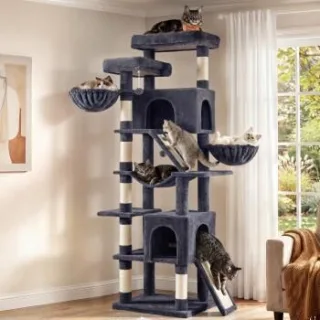FEANDREA Kratzbaum groß,206cm hoch, für Große Katzen,Mehrkatzenhaushalt dunkelgrau