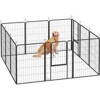 PawHut Freigehege 4-eckig, mit 12 Gitterplatten, Tür, flexibel, faltbar, 100cm hoch, drinnen, draußen, für Hund, Katze